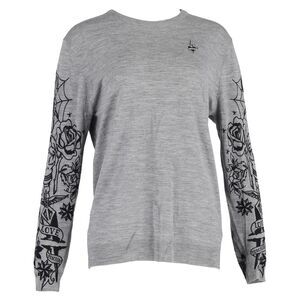 Love Moschino Rib-Knit Crewneck Sweater in Grey Wool